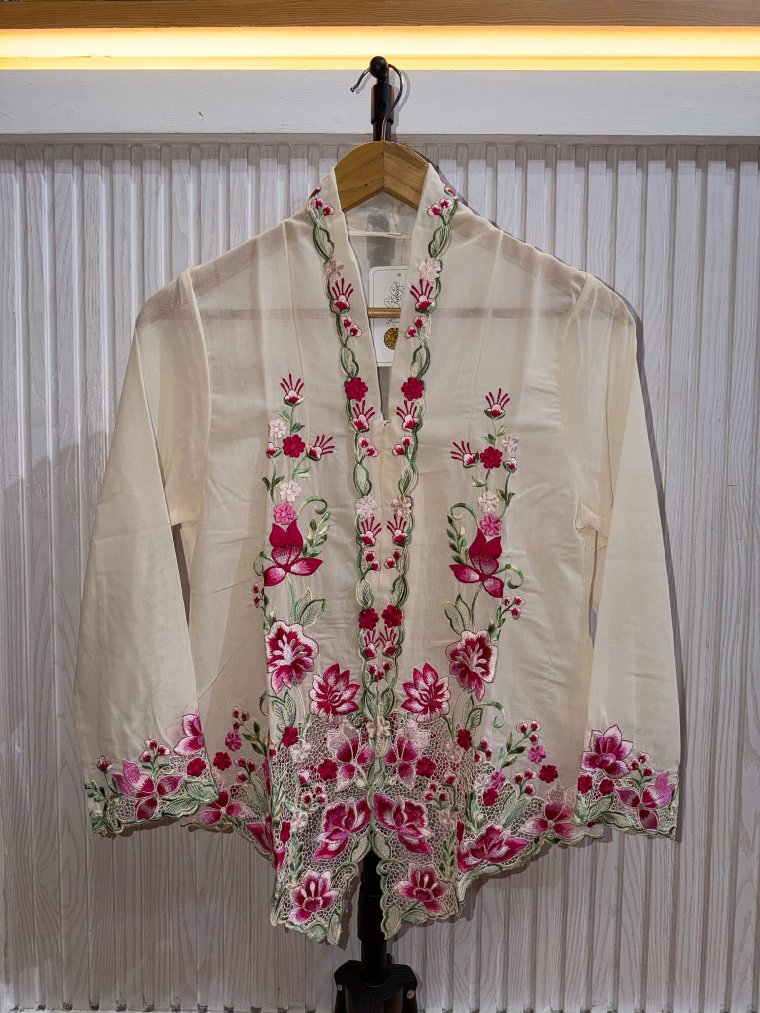 A022 Nyonya Kebaya in Floral White and Cherry Rose