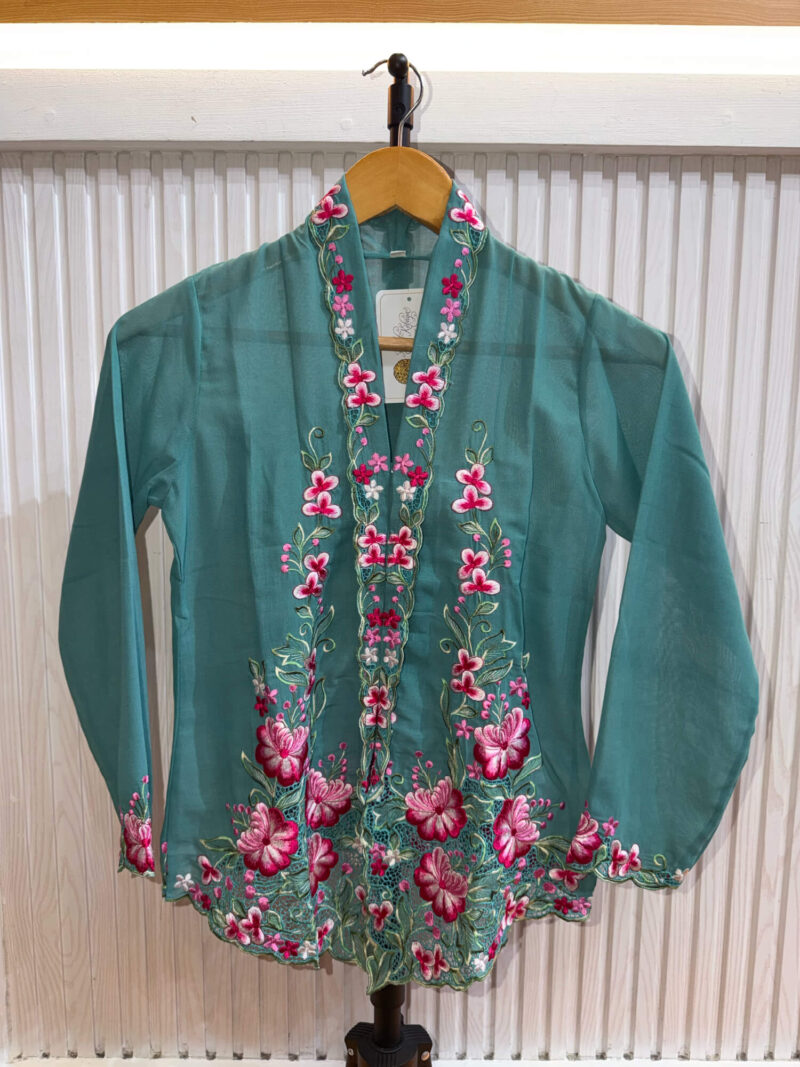A023 Nyonya Kebaya in Tropical Teal and Cherry Rose