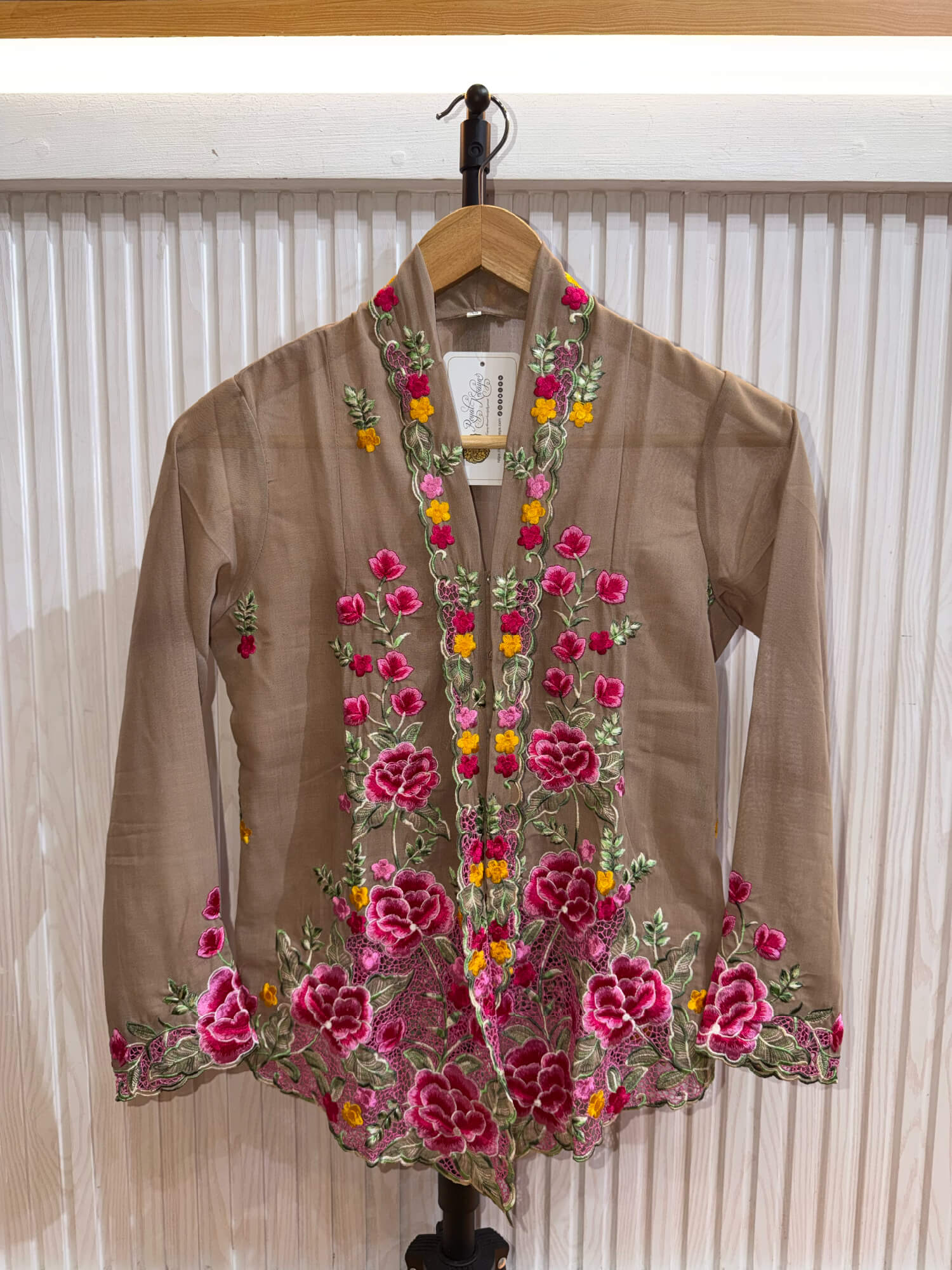 A024 Nyonya Kebaya in Dusty Taupe and Cherry Rose