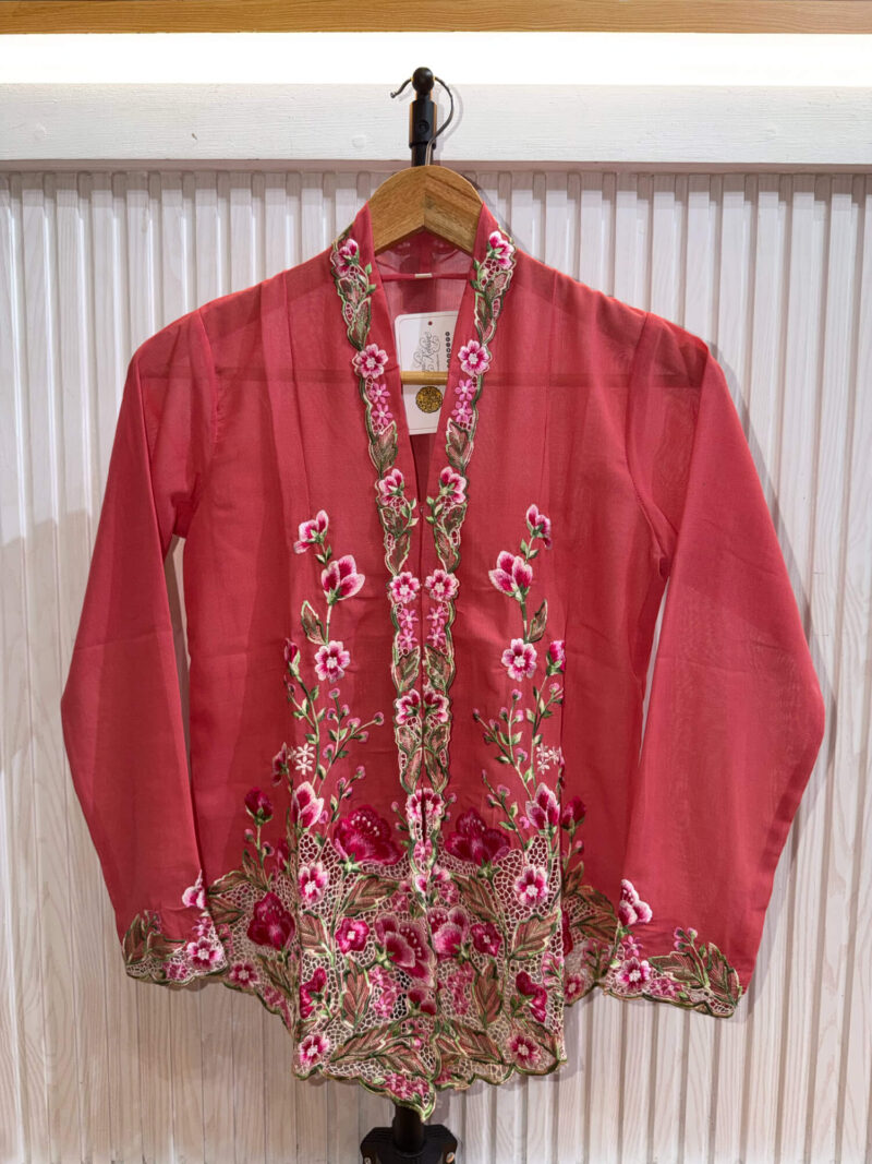 A029 Nyonya Kebaya in Lobster Pink and Sage Green