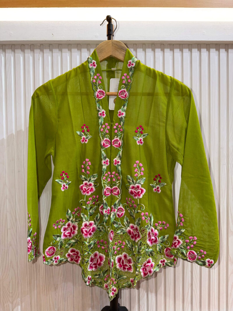 A030 Nyonya Kebaya in Moss Green and Cherry Rose