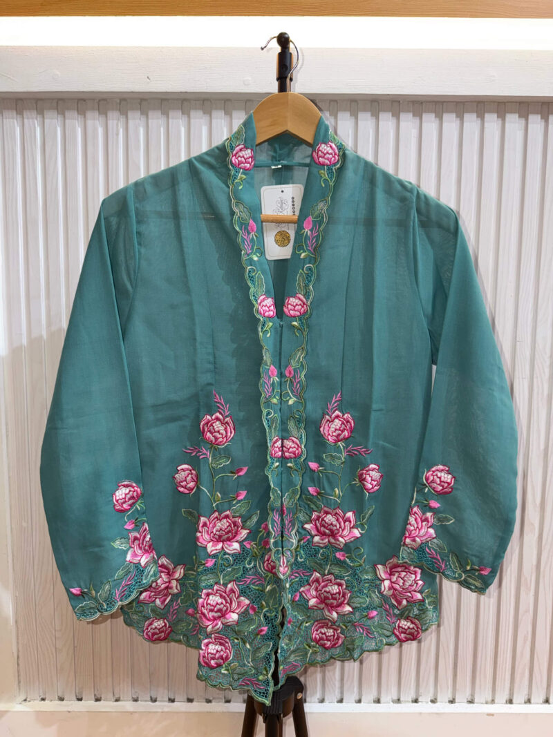 A039 Nyonya Kebaya in Tropical Teal and Cotton Candy