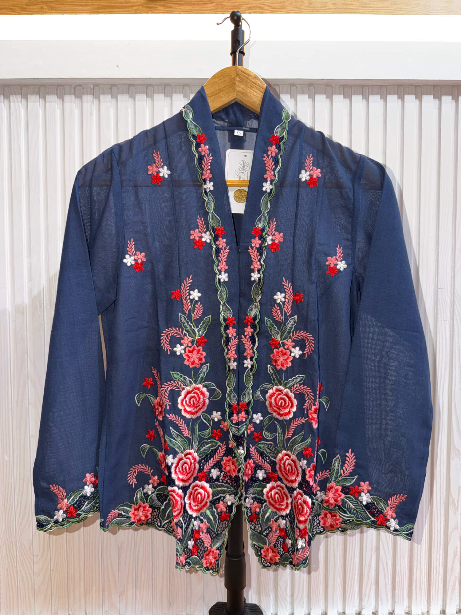A040 Nyonya Kebaya in Space Indigo and Crimson